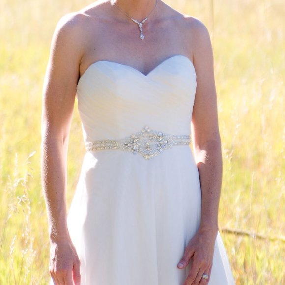 A-line wedding dress with English netting and beaded waist - Picture 5 of 15